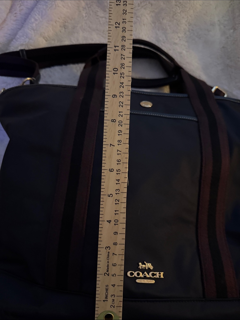 Coach Ellis Weekender Black Nylon Duffel with Maroon-Trim Straps - Picture 11 of 11